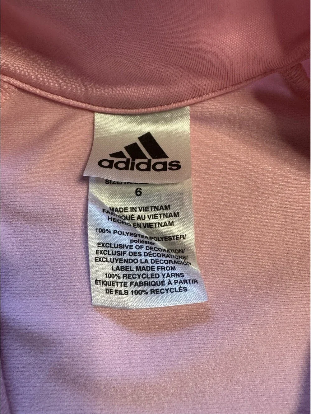 Adidas Girls Track Jacket Size 24 Pink Full Zip 3 Stripes Collared